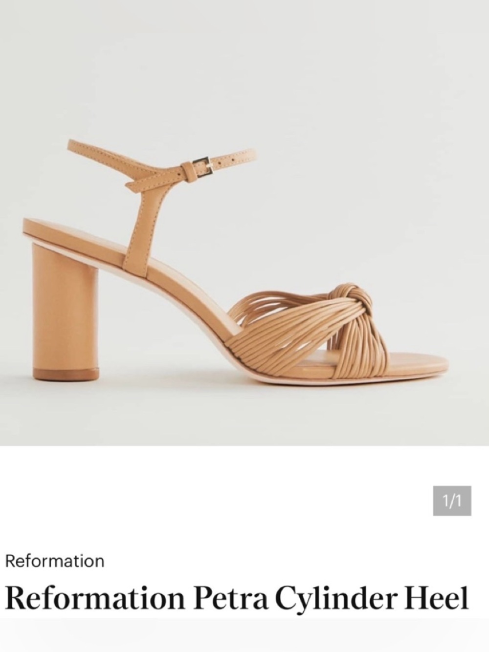 Reformation Knotted Strappy Petra Cylinder Heel Sandal in Buff